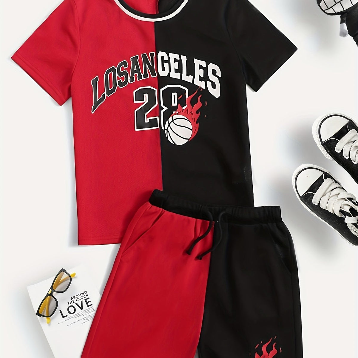 Boys Block Basketball Suit Outfit T shirt & Shorts - Casual Summer Kids Clothes
