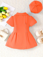 2pcs Baby Girls Short Sleeve Tunic Dress & Beret Set
