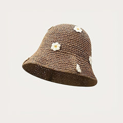 Flower Decor Bucket Hat Solid Sun Hats Hollow Crochet Cloche Hat