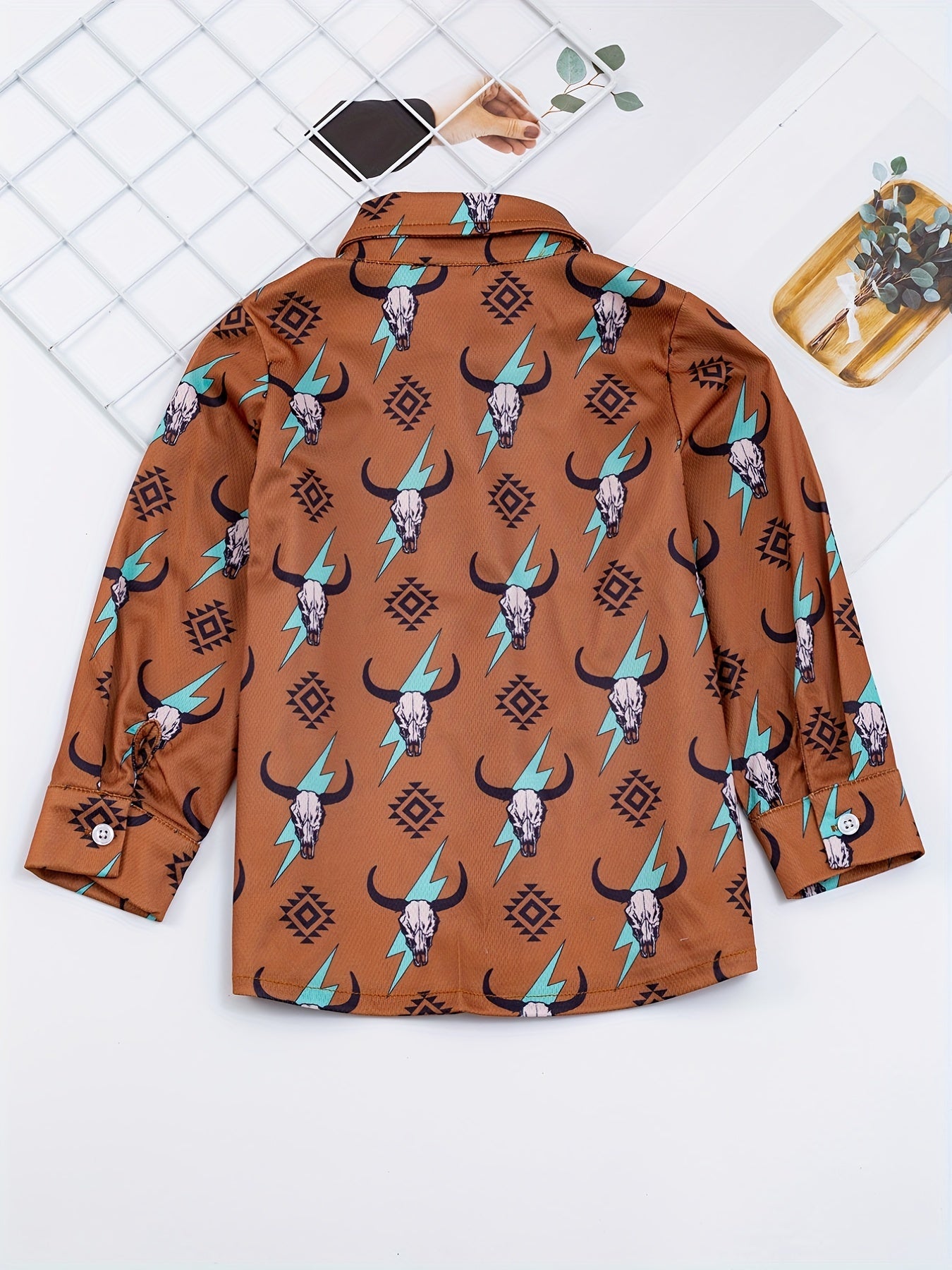 Boys Bull Cactus Striped Short Sleeve Button Down Shirt Casual Summer Clothes