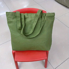 Solid Canvas Tote Bag Casual Shoulder Bag For Work & Shopping