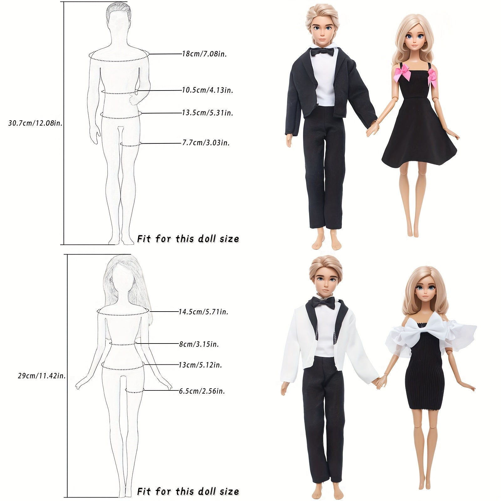 Doll Wedding Couple Outfit Set Dress & Tuxedo Polyester Dollhouse Accessories