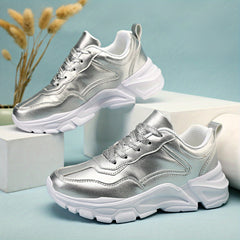 Women's Lightweight Faux Leather Sneakers