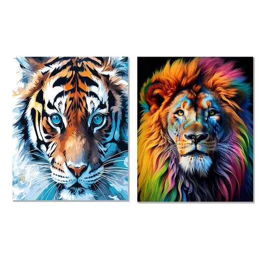 2pcs Lion Tiger 40 64x50 DIY Acrylic Painting Number Kit