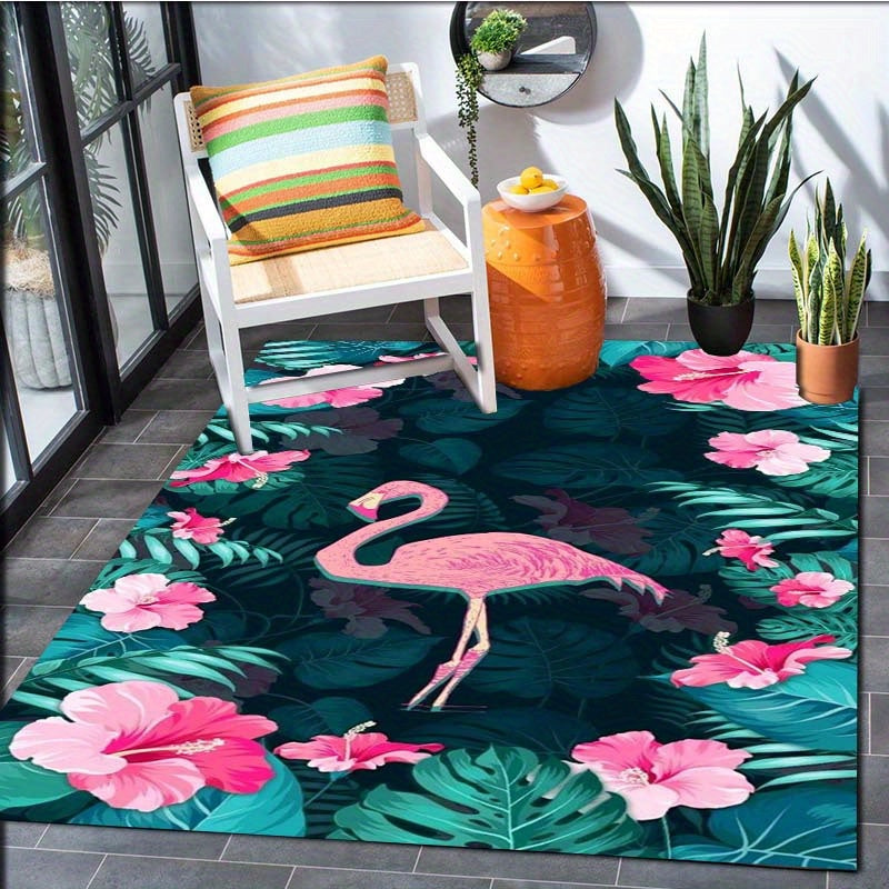 Flamingo Flower Pattern Carpet Christmas Door Floor Mat Non-slip Rug