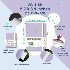 Dotted Journal Thick Paper 160 Pages A5 Light Purple Vegan Leather Cover