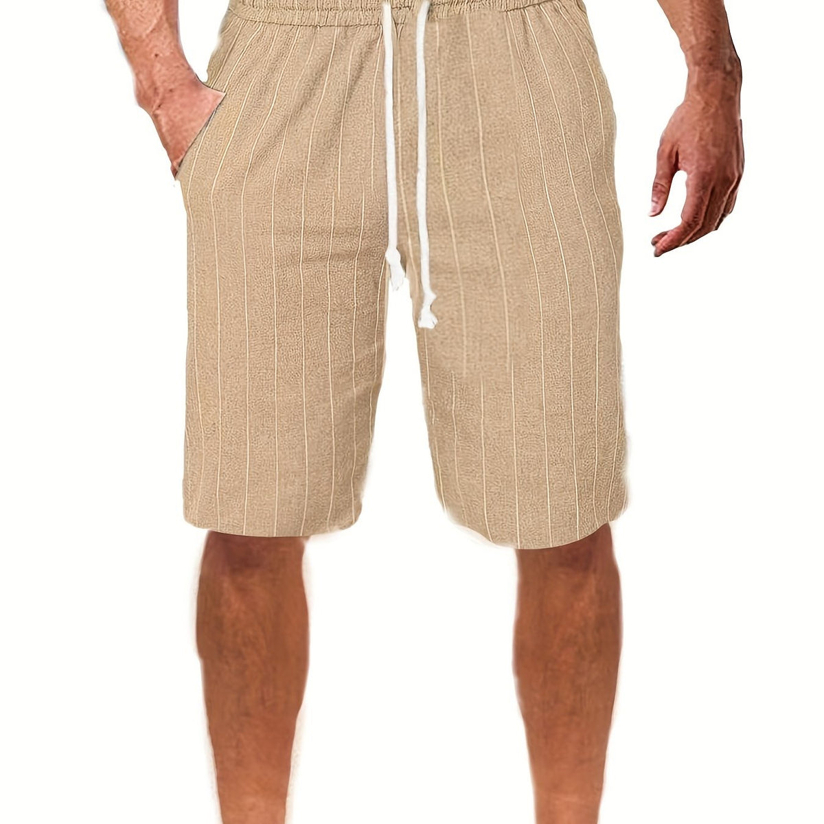 Breathable Striped Flat Front Shorts Men's Casual Waist Drawstring Shorts