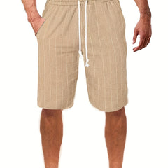 Breathable Striped Flat Front Shorts Men's Casual Waist Drawstring Shorts