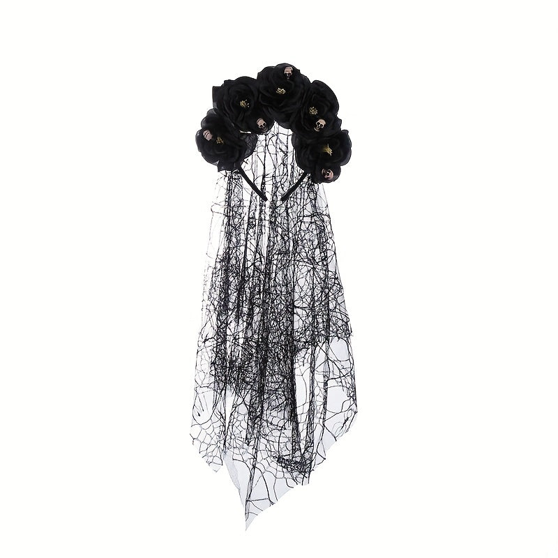 Peony Flower Mesh Hair Band With Veil Ghost Bride Hair Accessories
