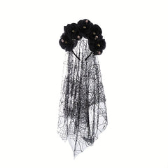 Peony Flower Mesh Hair Band With Veil Ghost Bride Hair Accessories