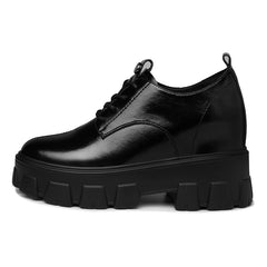 Women's Chunky Heel Lace Up Oxfords Solid Comfortable Round Toe Shoes