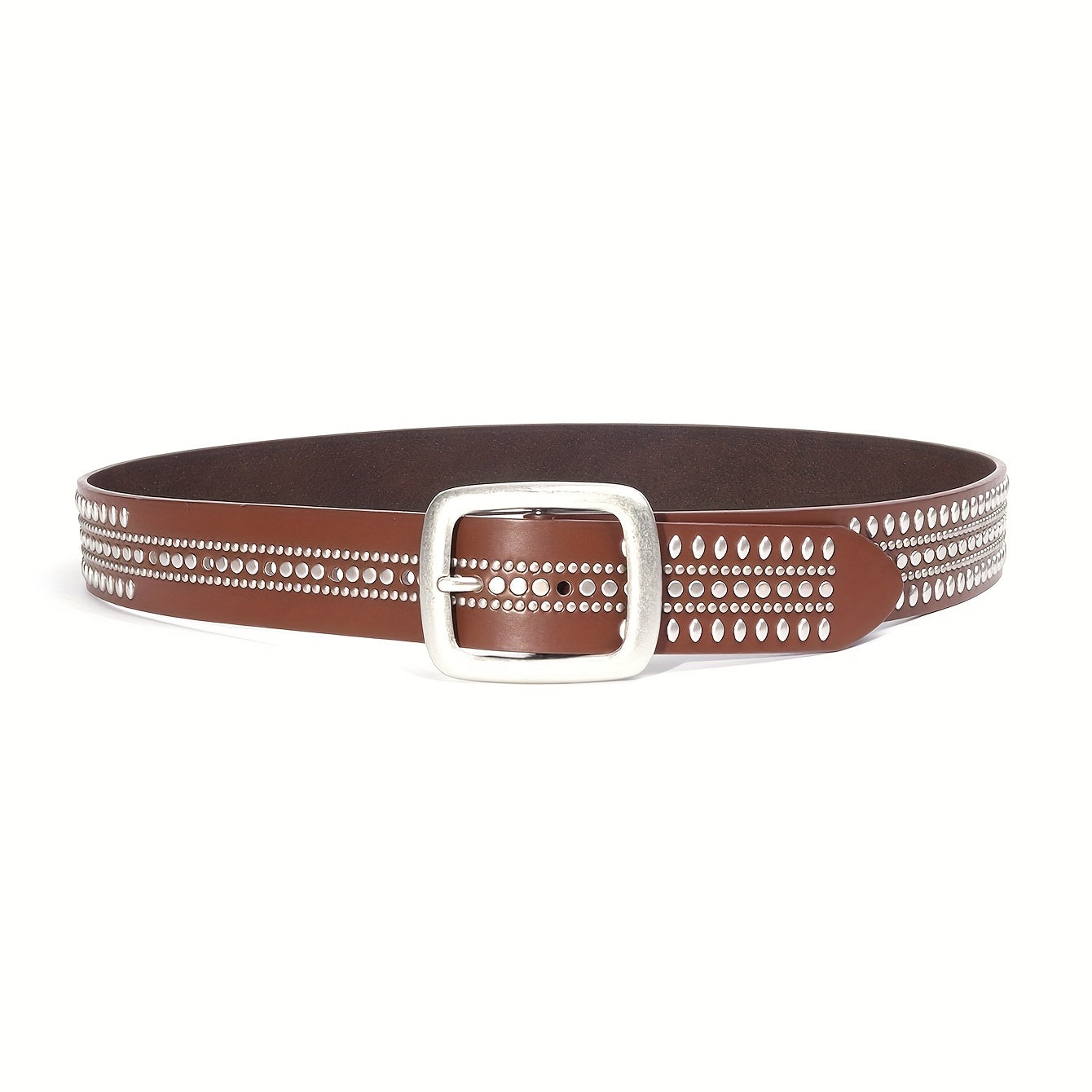 PU Leather Nail Belt Western Cowboy Punk Belt For Jeans Dress Pin Buckle