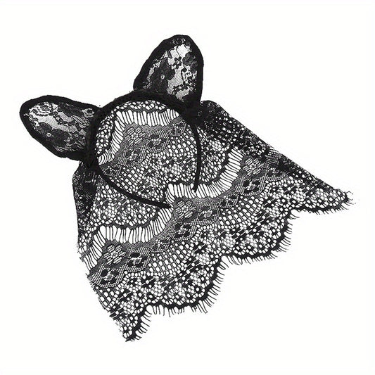 Halloween Bunny Ears Headband Lace Hair Band Veil Headdress