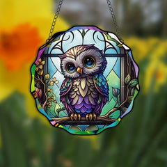 Plastic Owl Suncatcher Stained Glass Window Hanging Halloween Decor