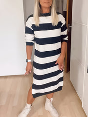  Casual Dress Women's Plus Stripe Print Long Sleeve Round Neck