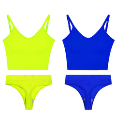 Solid Ribbed Wireless Bra & Thong Set