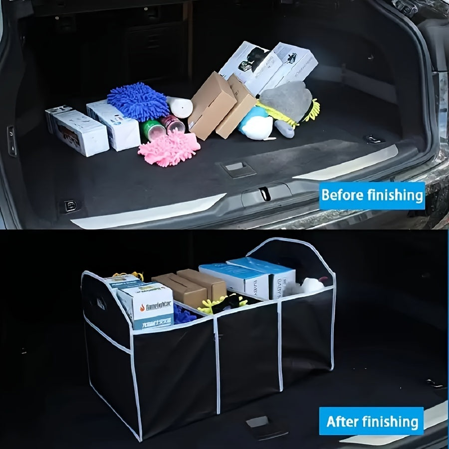 Car Trunk Storage Box Collapsible Organizer 3 Compartments Interior Accessories