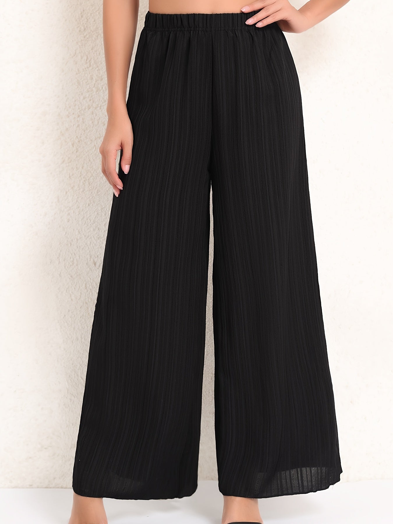  Wide Leg Trousers High Rise Solid Ribbed