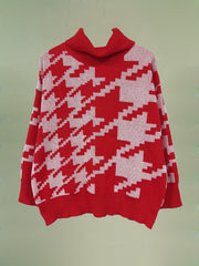  Houndstooth Print Turtle Neck Jumper