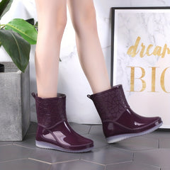 Women's Waterproof Rubber Rain Boots Slip On Outdoor Shoes