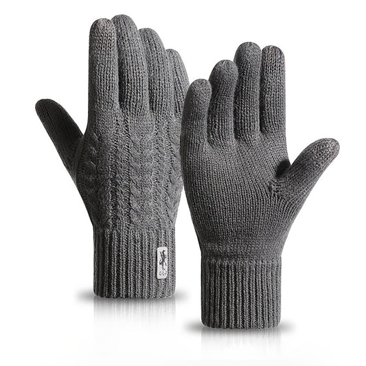 Double Layer Thick Knit Gloves with Fleece & Touch Screen Access