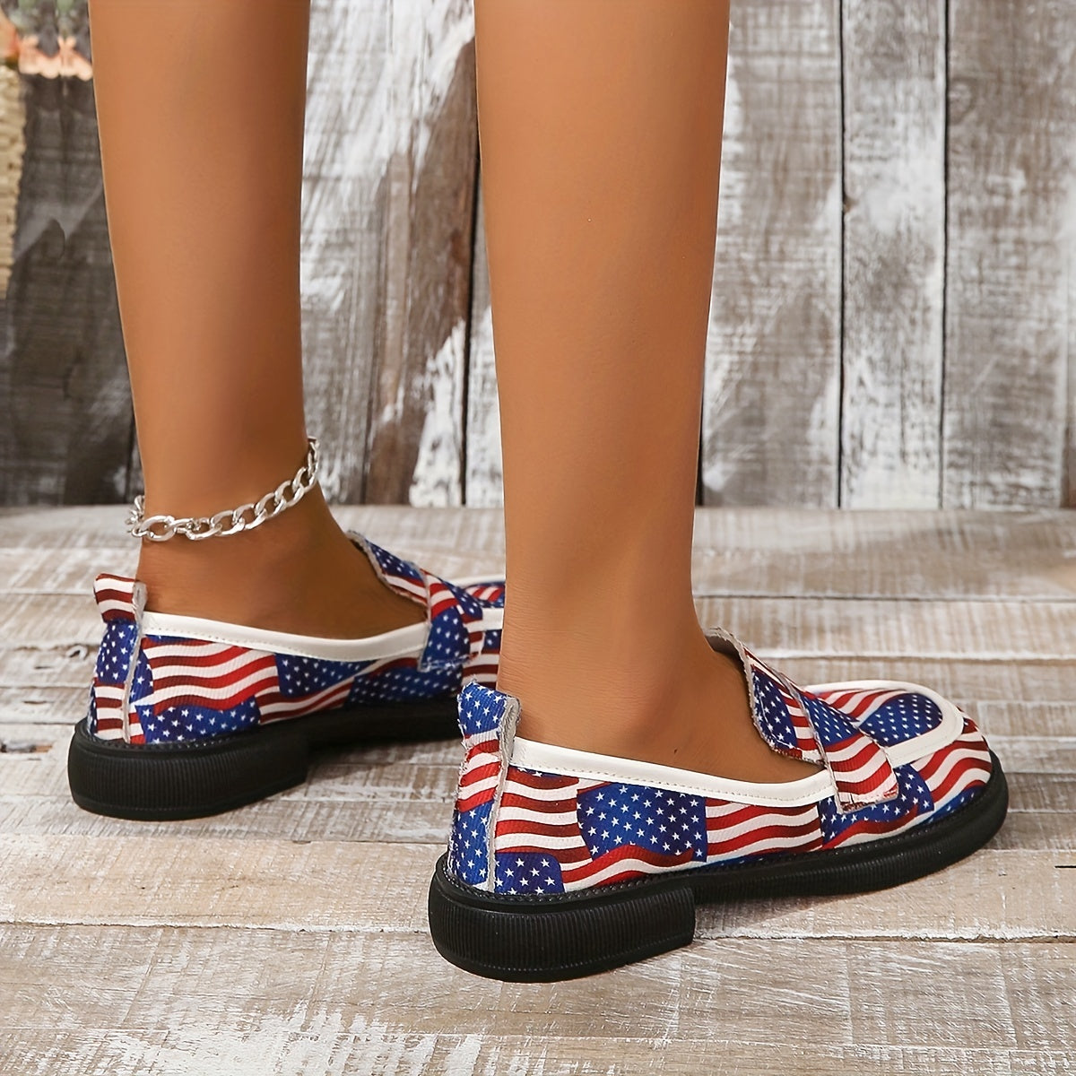 Women's Flag Pattern Loafer Casual Slip On Flat Shoes
