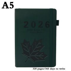 2026 Daily Planner 320 Page 365 Calendar Leaf Pattern Metal Ring Binding 4 Color