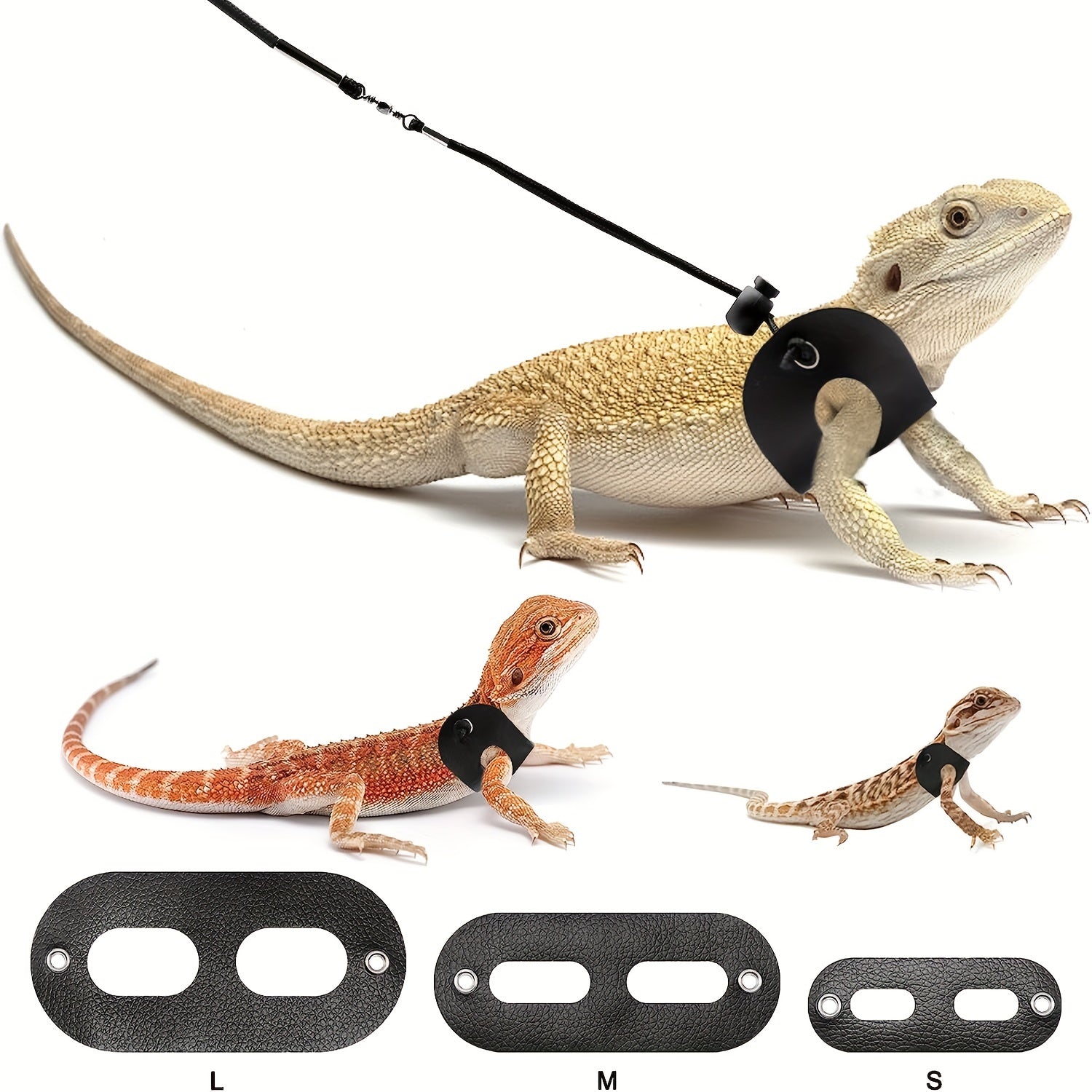 Adjustable Leather Lizard Reptiles Harness Leash Set