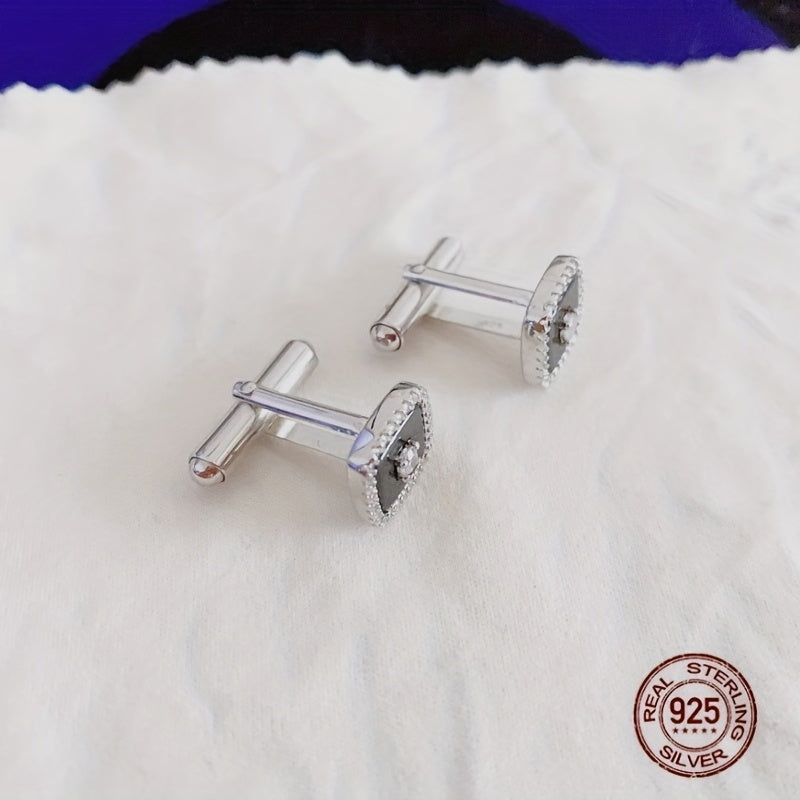 925 Silver Button Cufflinks Zirconia Shirt Cufflinks Versatile Accessories
