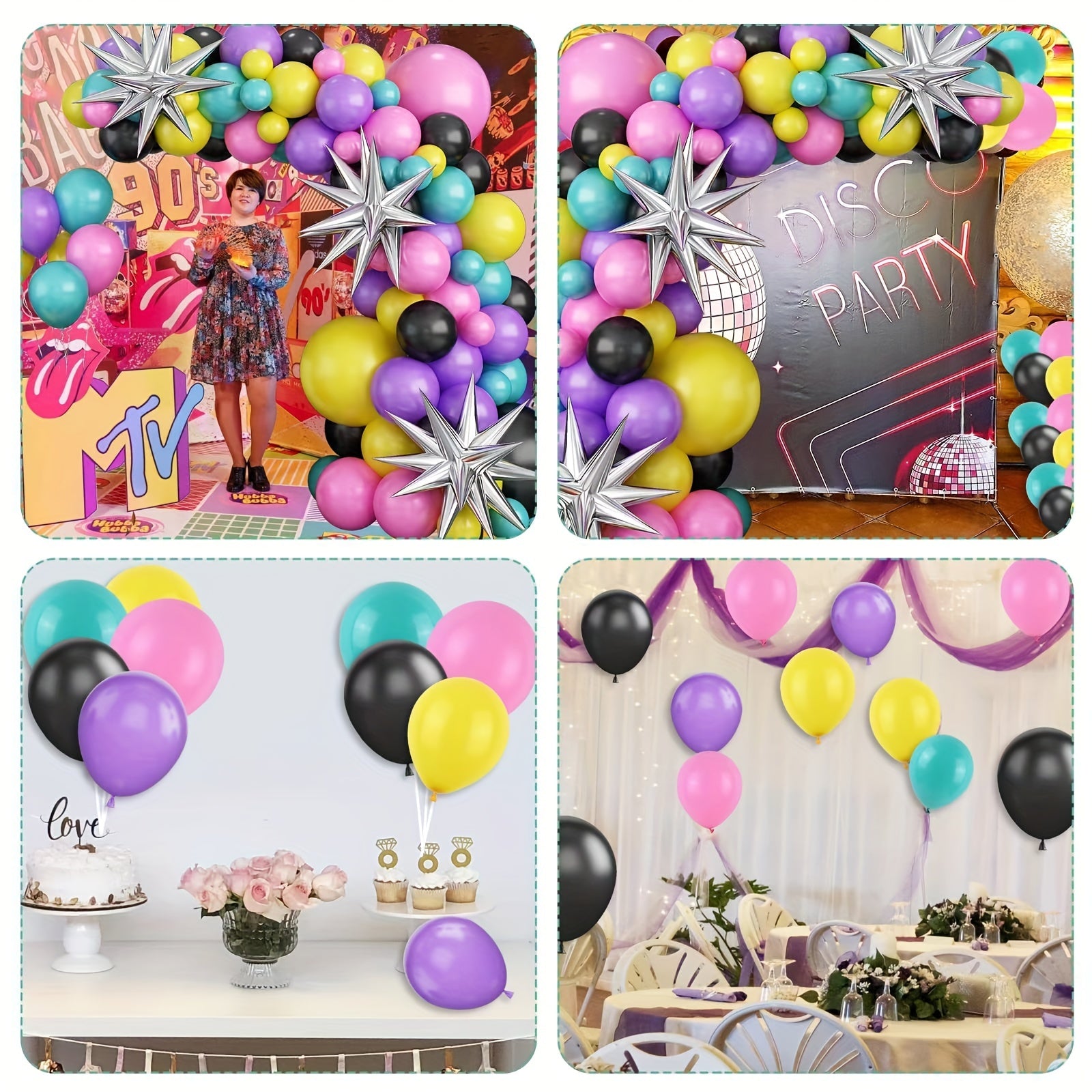 90S Music Party Balloon Wreath Set Silvery Star Birthday Scene Layout