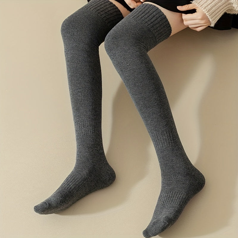 Solid Thigh High Socks Over Knee Women's Stockings Warm Hosiery