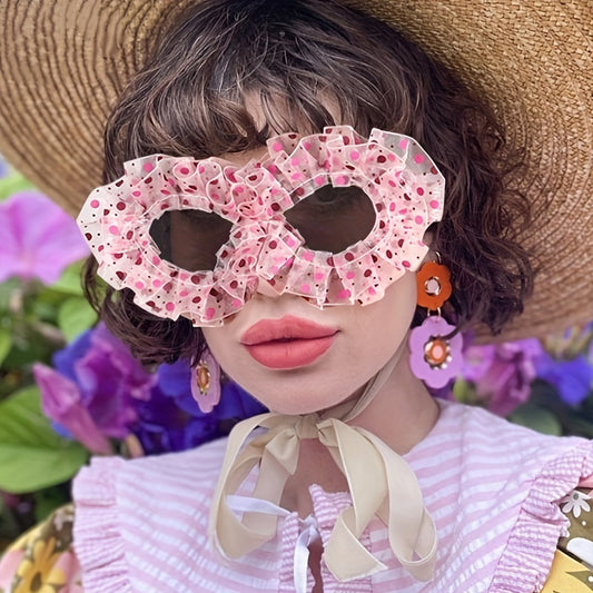 Polka Dot Mesh Sunglasses For Women Girls Stylish Costume Party