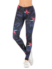 Night Flowers Print Slim Leggings for Women