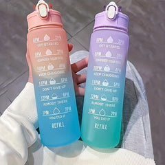 Leakproof Gradient Water Bottle with Time Marker & Large Capacity