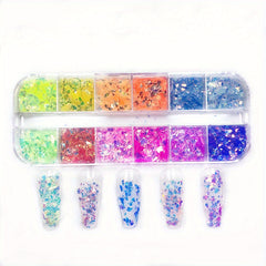 12 Grids Holographic Nail Glitter Flakes for 3D Nail Art