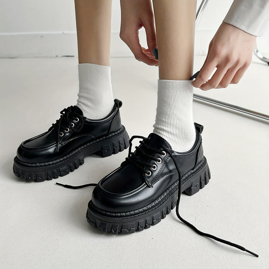 Women's Platform Oxfords Lace Up Chunky Heels Casual Shoes