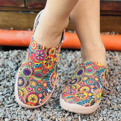 Women's Retro Flower Canvas Slip On Shoes Lightweight Low Top Sneakers