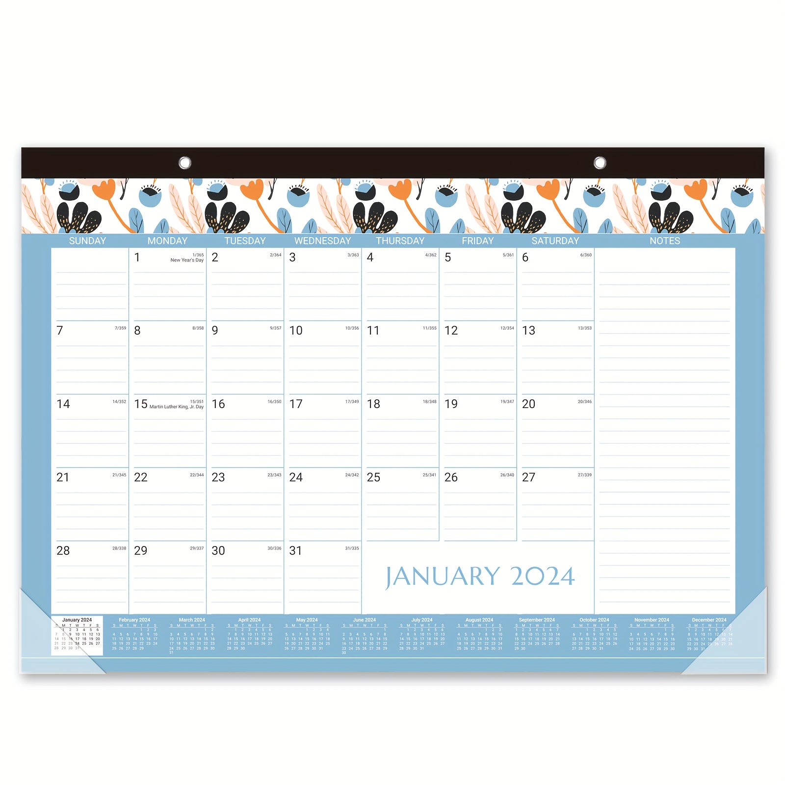 2022 Monthly Wall Calendar 12-Month Jan - Dec 43x30 Twin Wire Hanging Hook