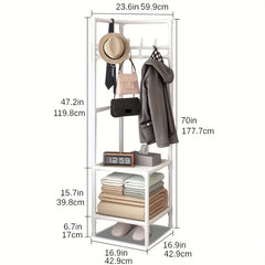 2 Tier Coat Rack with 4 Double Hooks - Sturdy Standing Storage