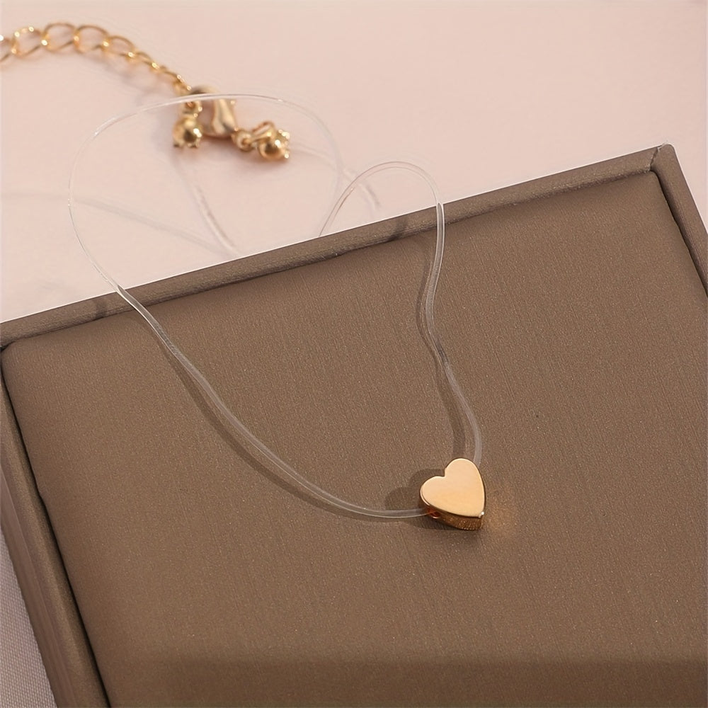 Heart Pendant Necklace with Transparent Fishing Line