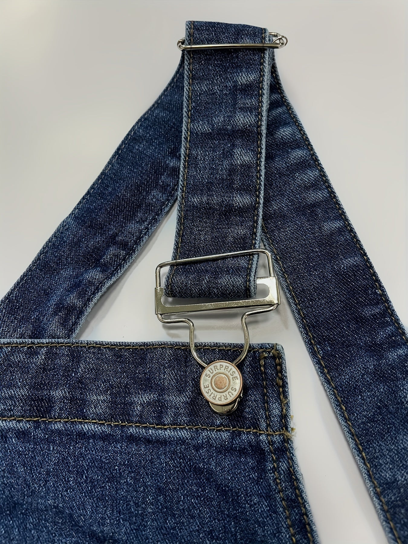  Washed Pipping Buckle Ripped Denim Overalls