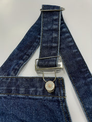  Washed Pipping Buckle Ripped Denim Overalls