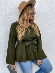  Long Sleeve Peplum Top with Belt