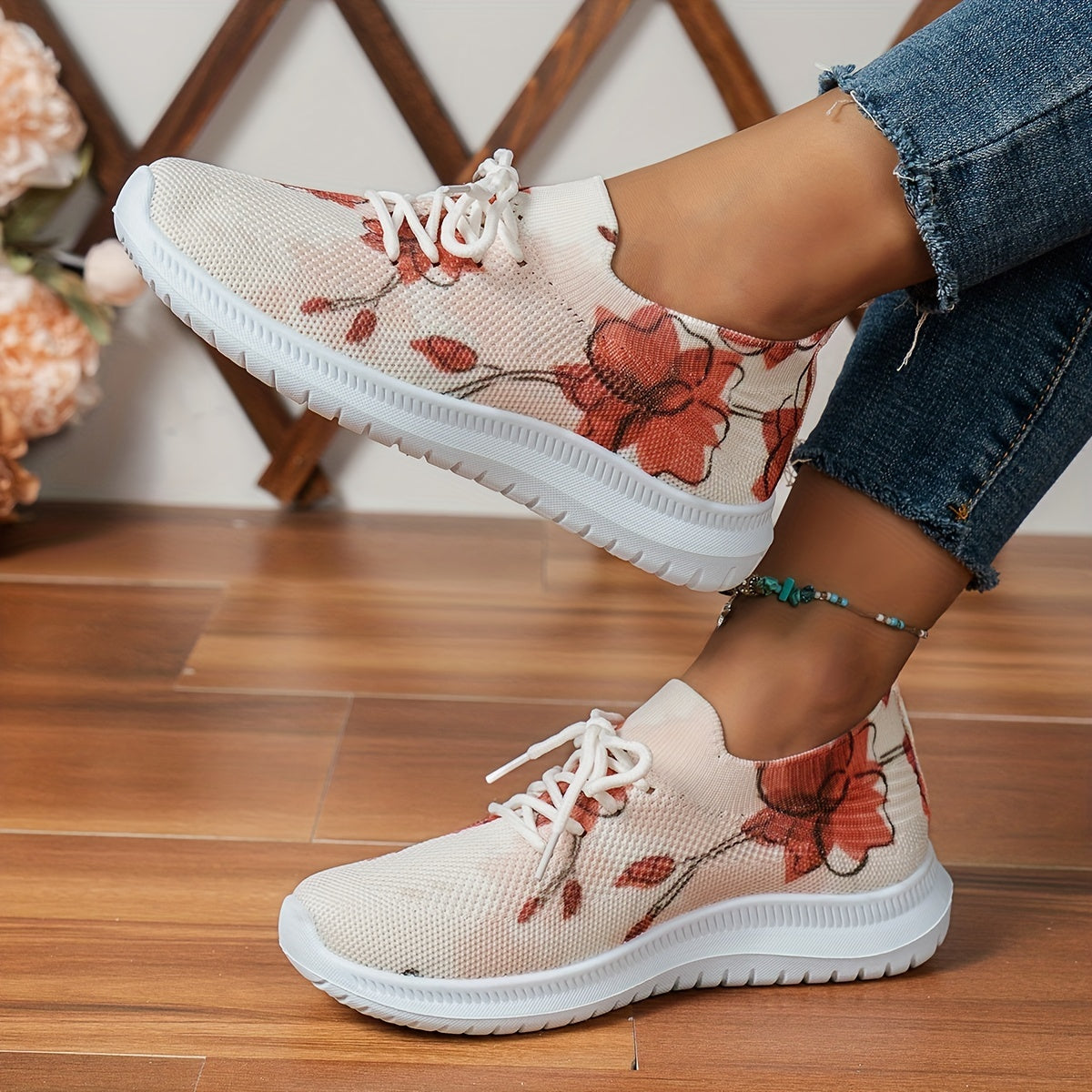 Women's Lace Up Flying Woven Sneakers Non slip Outdoor Shoes
