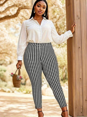 Houndstooth Print High Rise Skinny Trousers