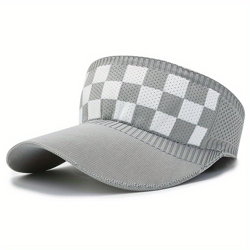 Plaid Pattern Knitted Visor Hat Elastic UV Protection Ponytail Sun Hats
