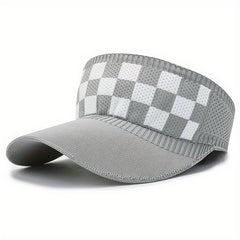 Plaid Pattern Knitted Visor Hat Elastic UV Protection Ponytail Sun Hats