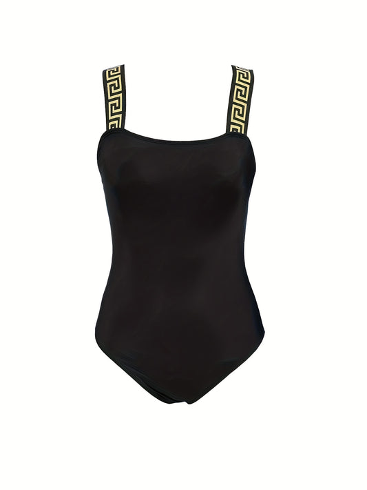 Geometric Print Backless One Piece Swimsuit High Cut Bathing Suit