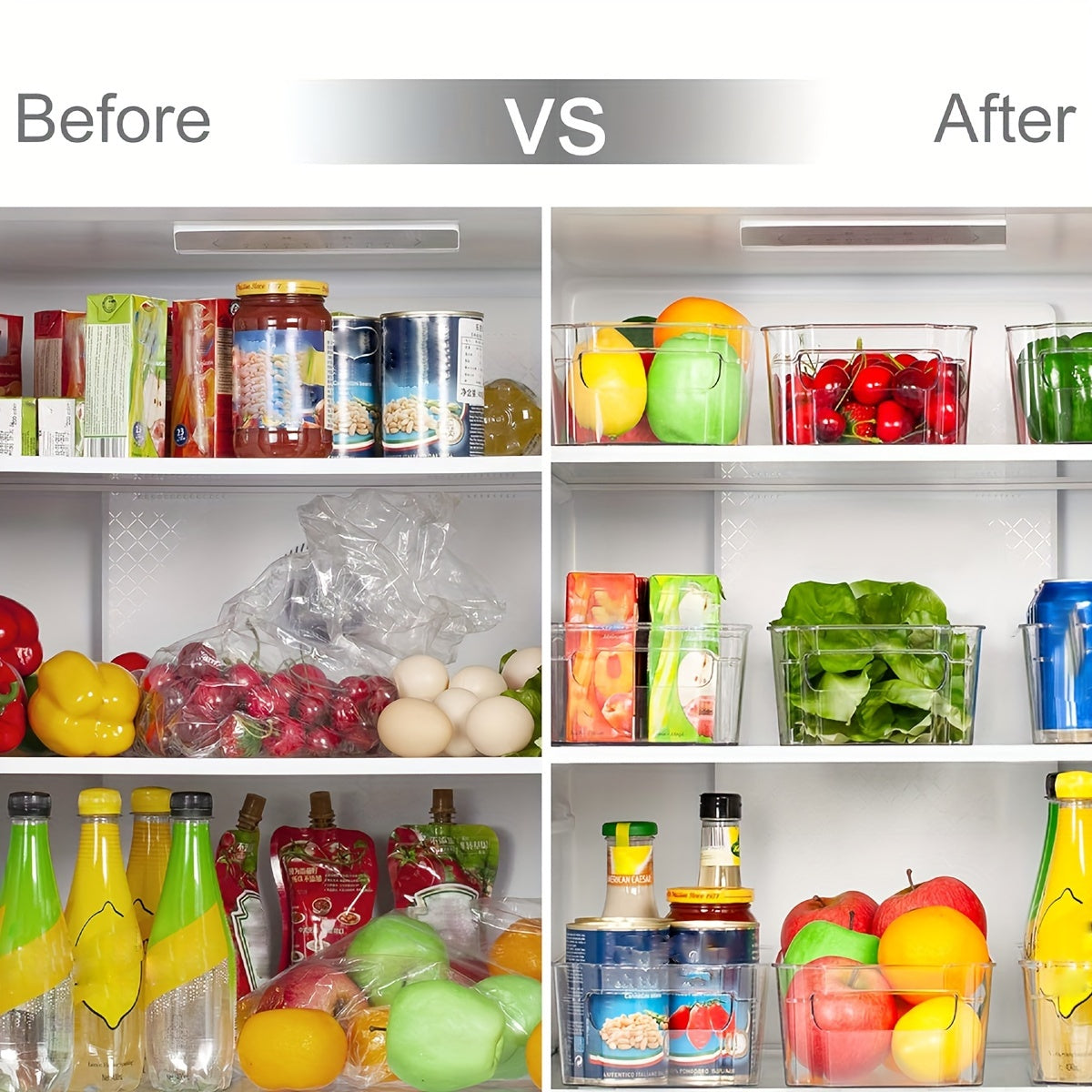 Clear Plastic Refrigerator Organizer Bins for Kitchen and Pantry
