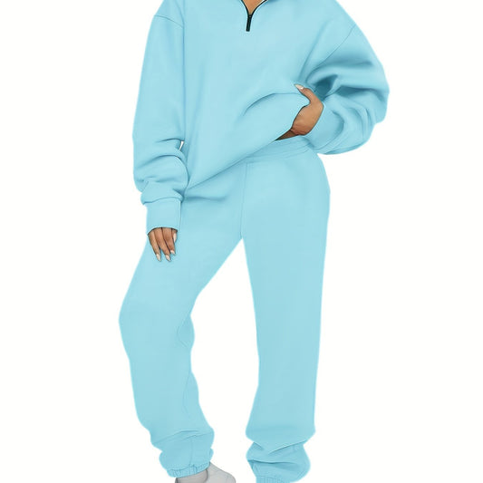  Zip Up Pullover Top & Joggers Set for Women